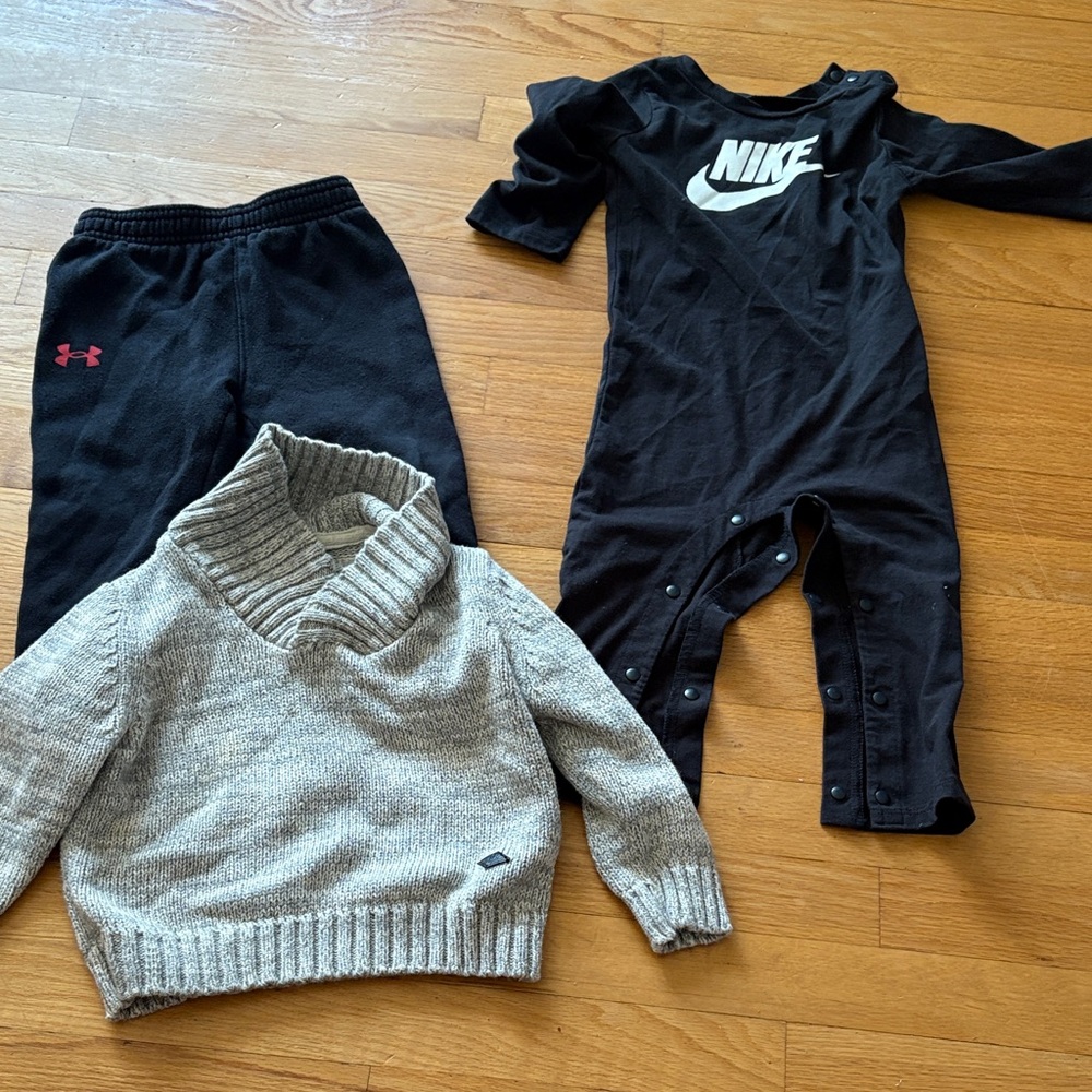 Nike Black Onesie and Under Armour Pants Set and Buffalo sweater